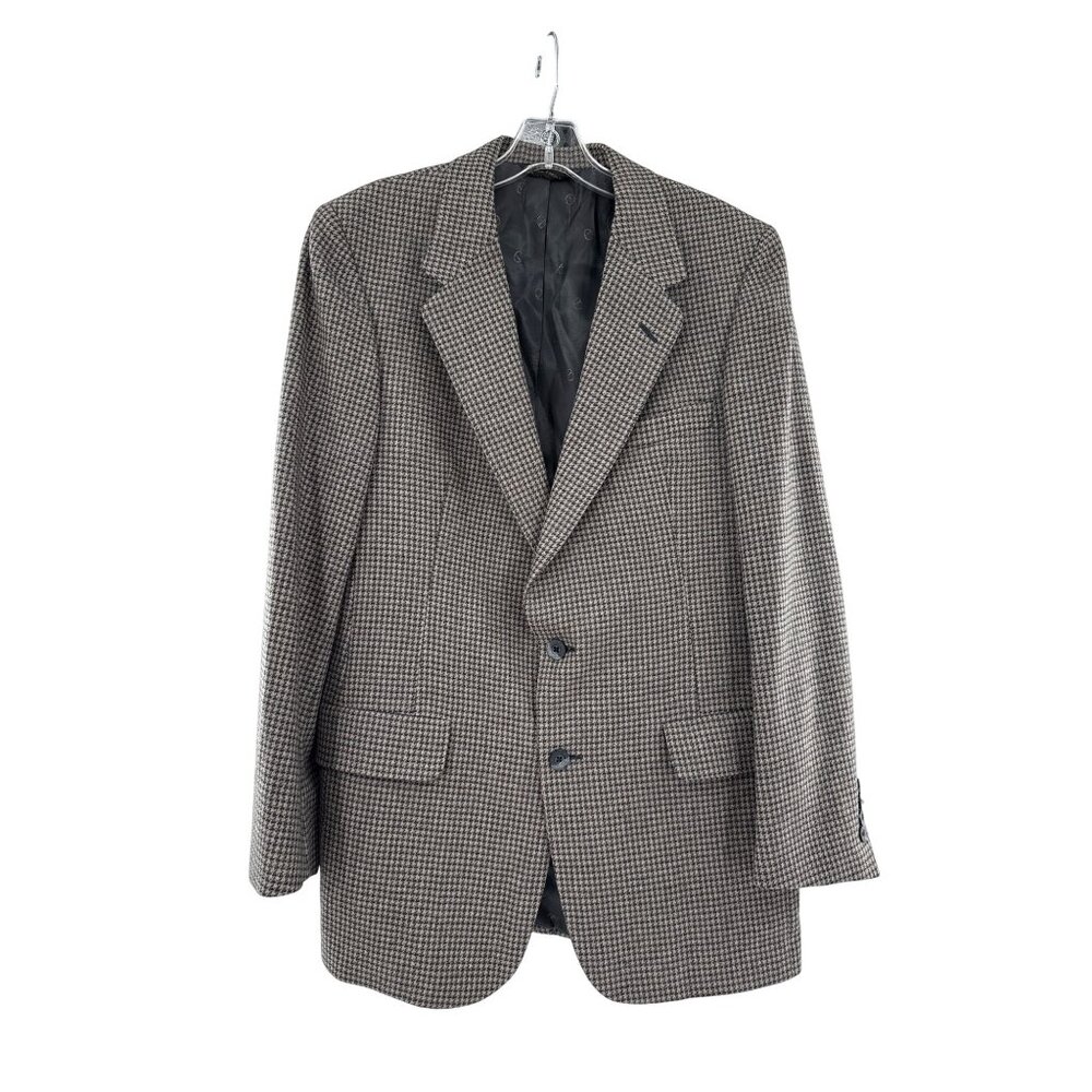 Christian Dior Houndstooth Blazer‎ Jacket Mens Size L Wool Blend Black/Tan